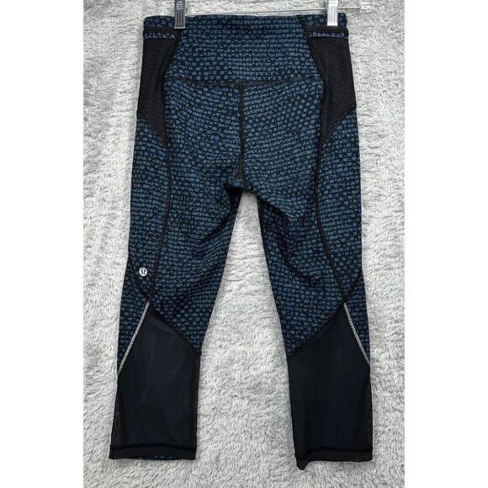 Lululemon Leggings Womens  Blue Geometric‎ Cropped Pockets Yoga Workout Small